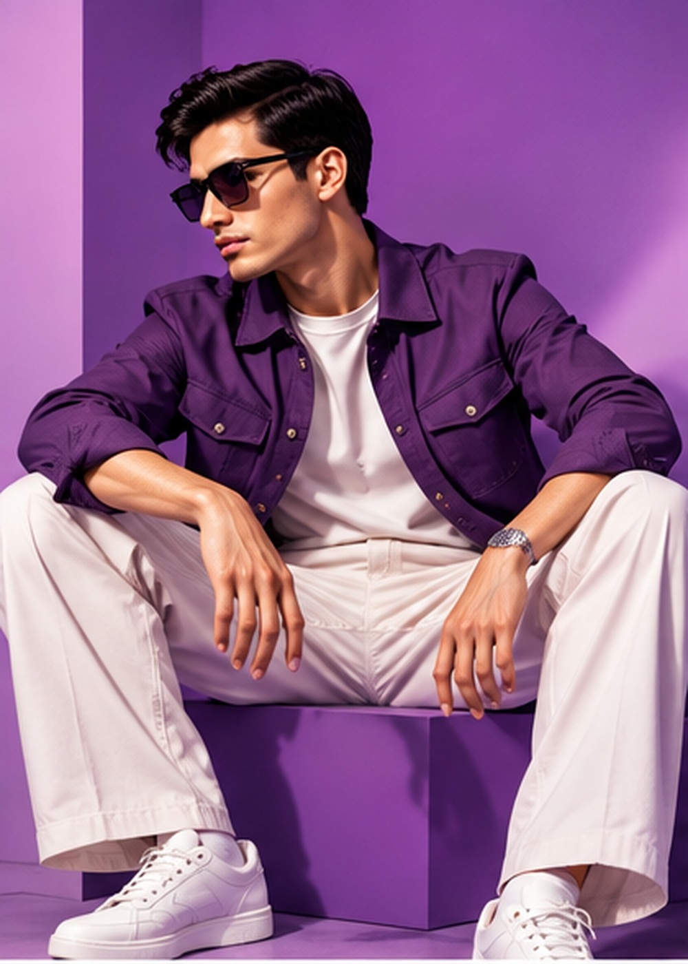 Man in casual purple menswear