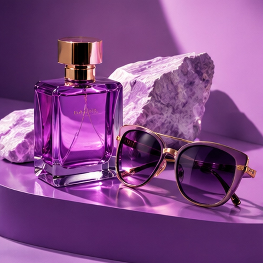 Violet perfume and sunglasses