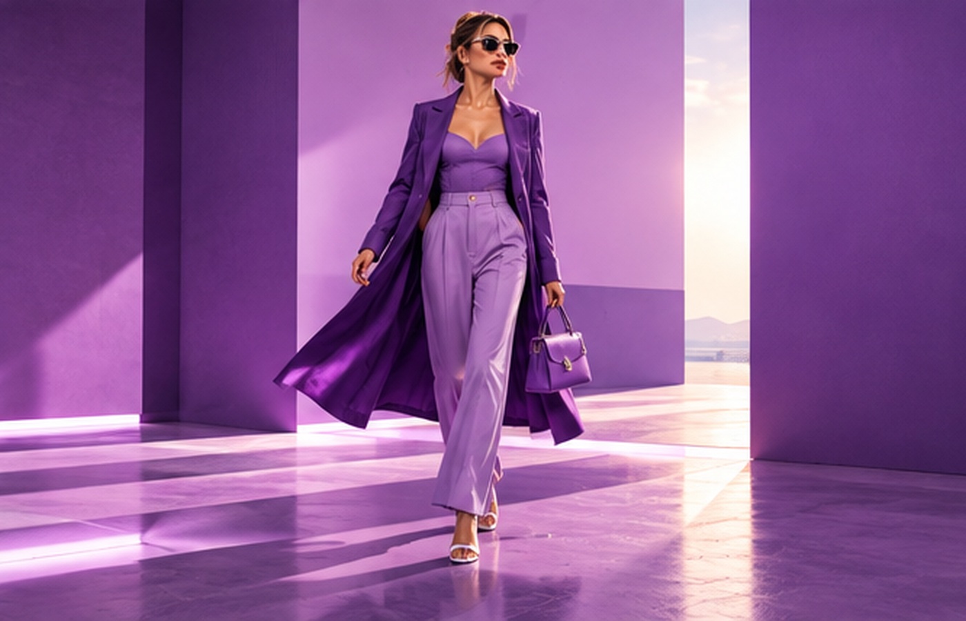 Woman on a purple runway