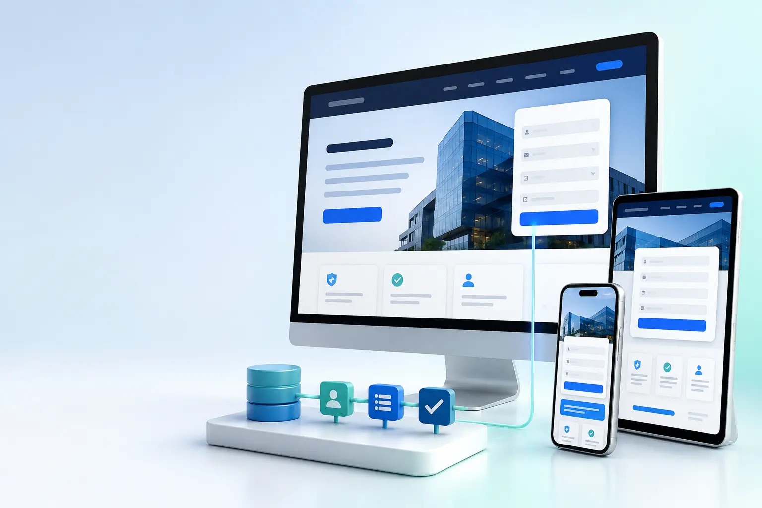 Адаптивный корпоративный сайт на компьютере, планшете и смартфоне